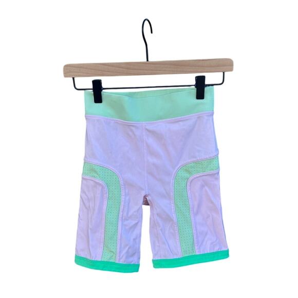 Fabletics‎ High-Waisted Motion365® Color Block Shorts sz XXS Pink/Green - Picture 1 of 5